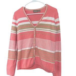 Croft & Barrow MediumStriped Pink and Tan Women's Sweater
